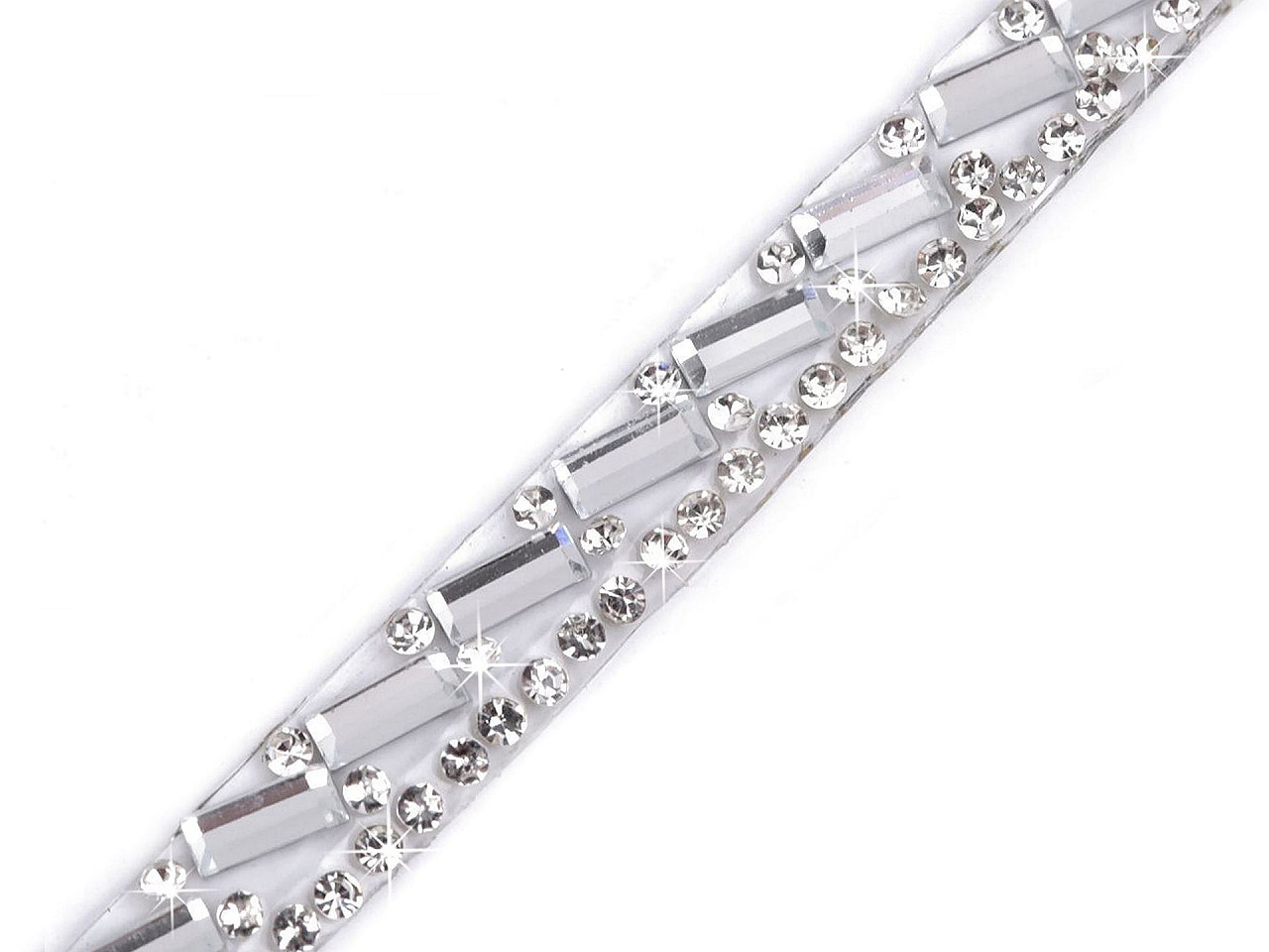 Prýmek se skleněnými broušenými kamínky šíře 8 mm nažehlovací, střední, 1 crystal