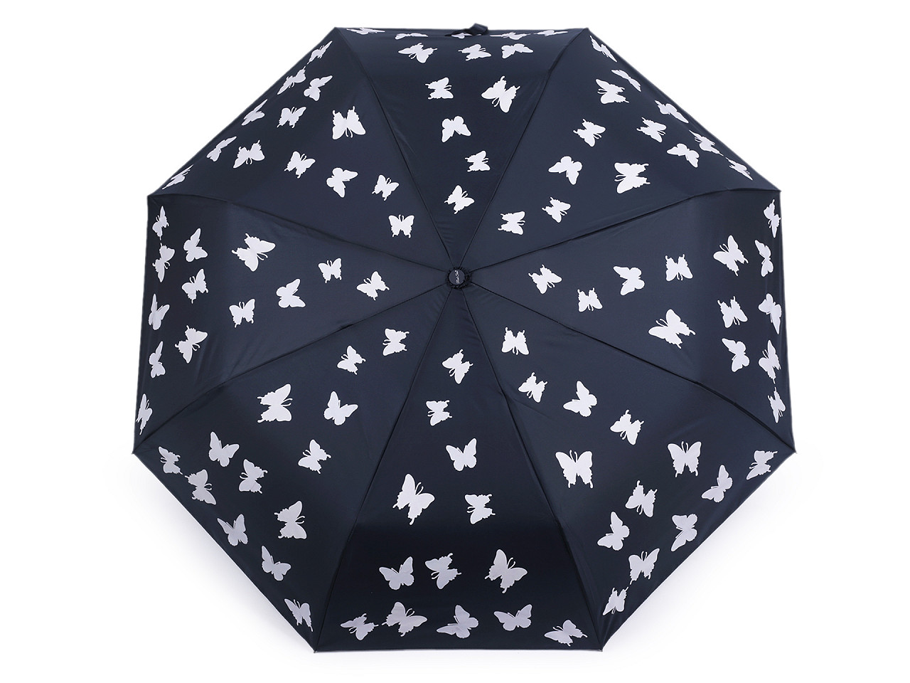 Umbrela pliabilă pentru femei, cu deschidere automată, model fluture magic, albastru-gri închis, 1 buc.