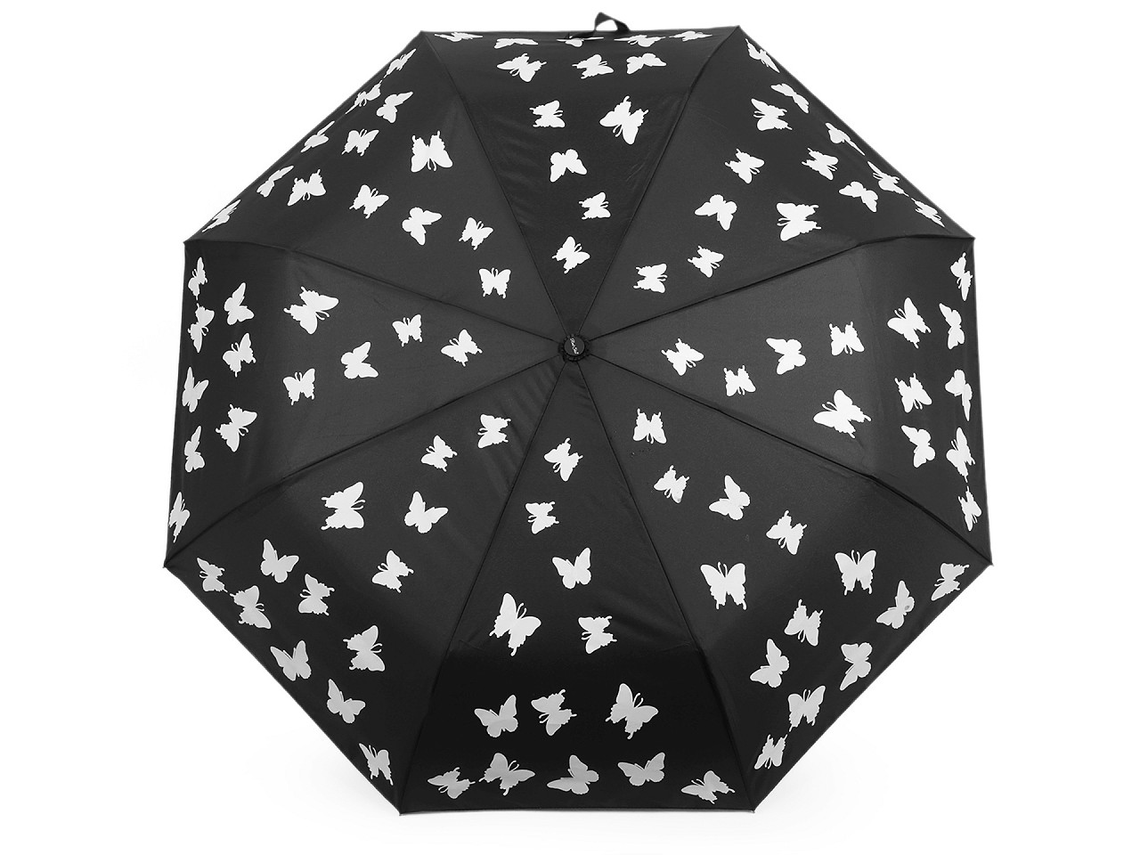 Umbrela pliabilă pentru femei, cu deschidere automată, model fluture magic, neagră, 1 buc