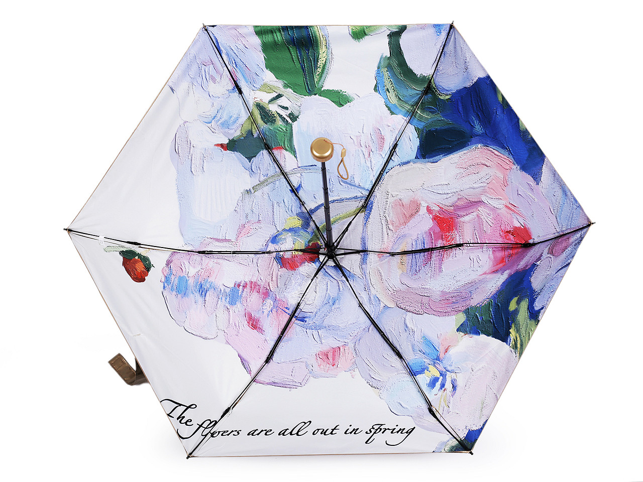Mini umbrelă metalică pliabilă pentru femei, decorată pe interior, crem foarte deschis, 1 buc