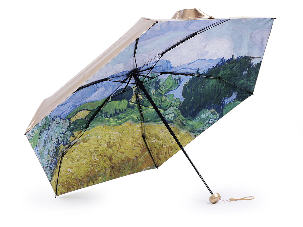 Mini umbrelă metalică pliabilă pentru femei, decorată pe interior, albastru deschis, 1 buc