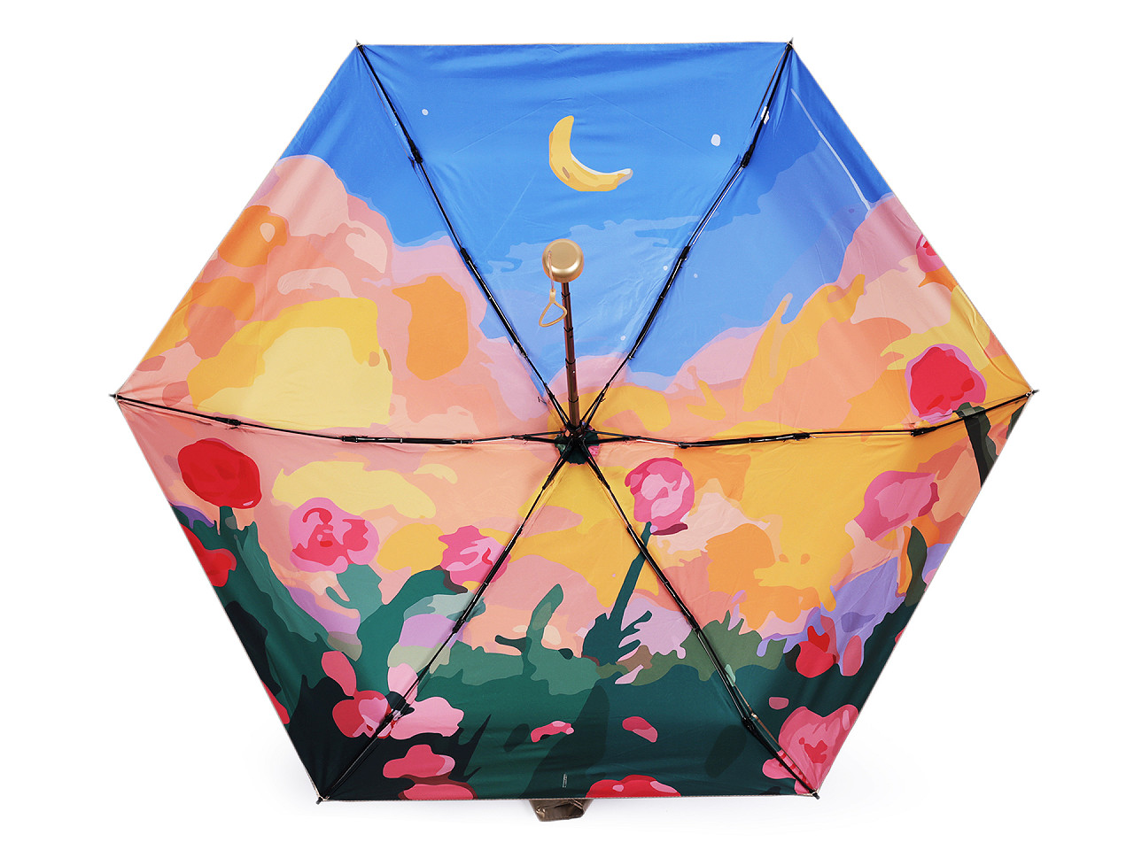 Mini umbrelă pliabilă metalică pentru femei, decorată pe interior, roz somon deschis, 1 buc