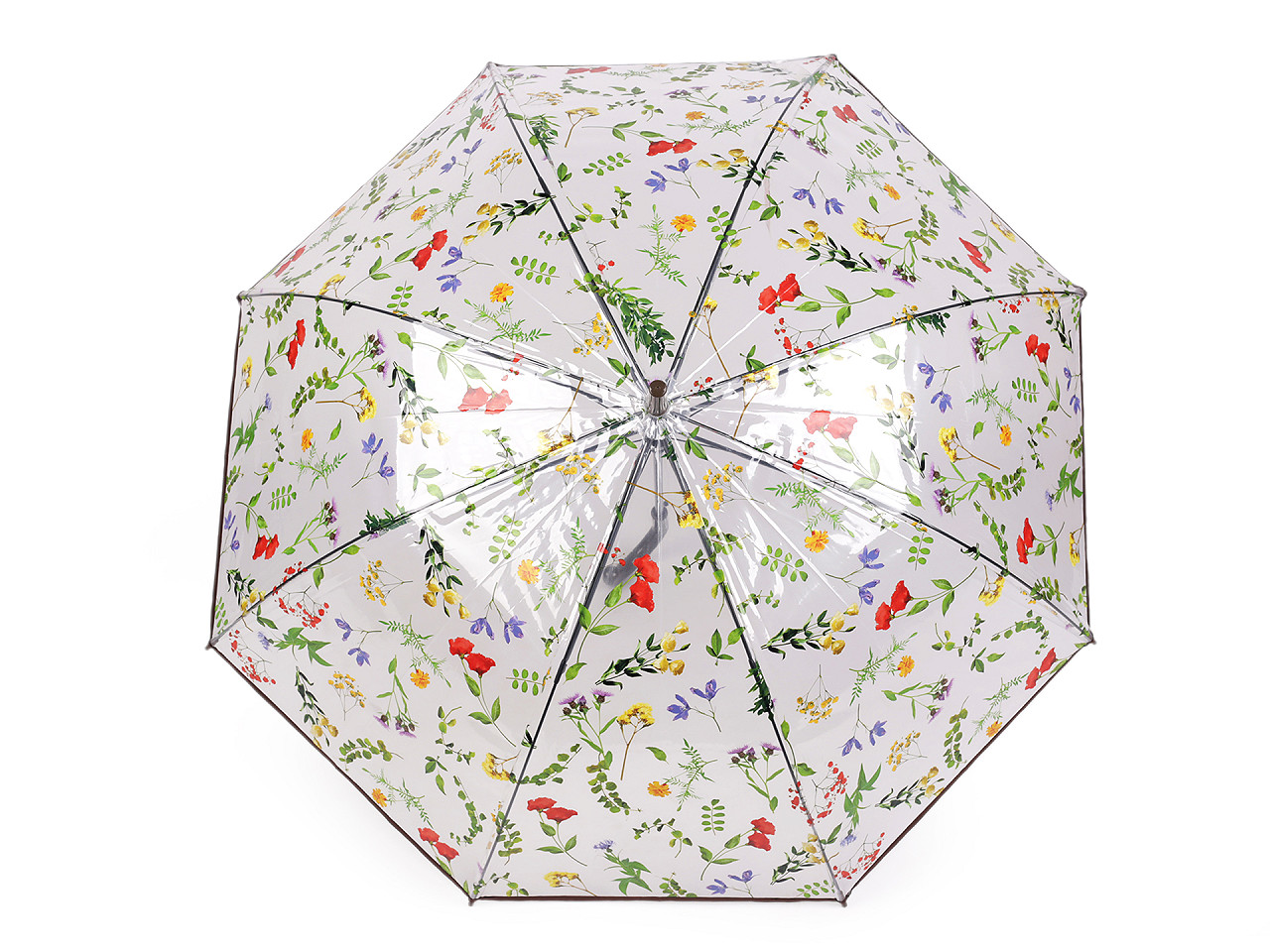 Transparenter Damen-/Mädchen-Regenschirm mit Wiesenblumen, dunkelbeige, 1 Stück