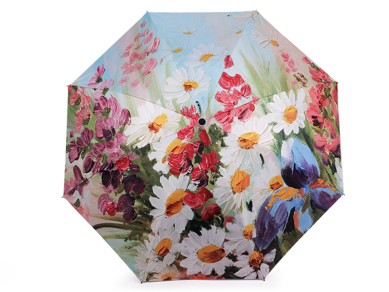 Faltbarer Damenregenschirm mit gemalten Blumen, blau, Vergissmeinnicht, 1 Stück
