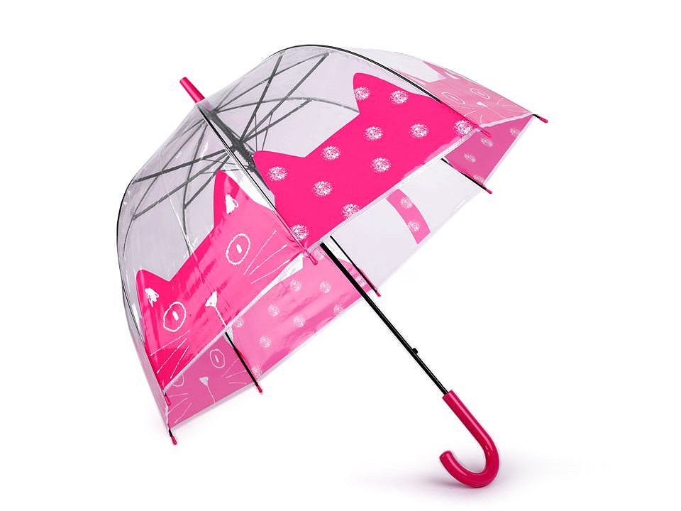 Umbrelă transparentă pentru fete, cu pisică, roz-zmeură, 1 buc