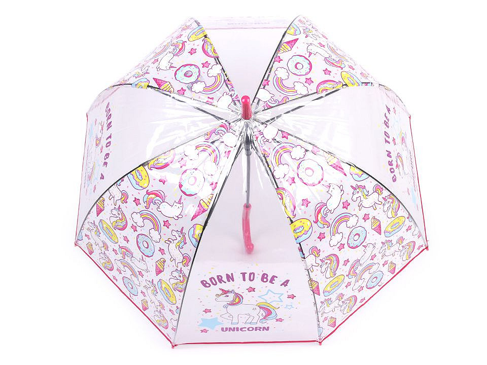 Umbrelă transparentă de ploaie cu unicorn pentru fete, roz, 1 buc