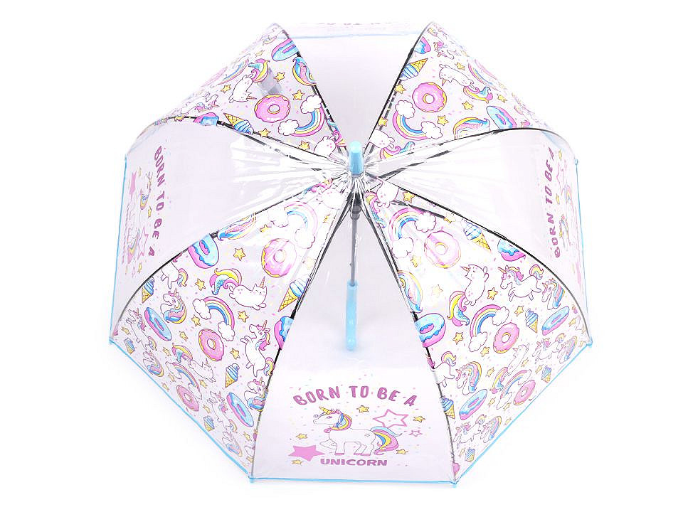 Umbrelă transparentă cu unicorn pentru fete, albastru de nu-mă-uita, 1 buc