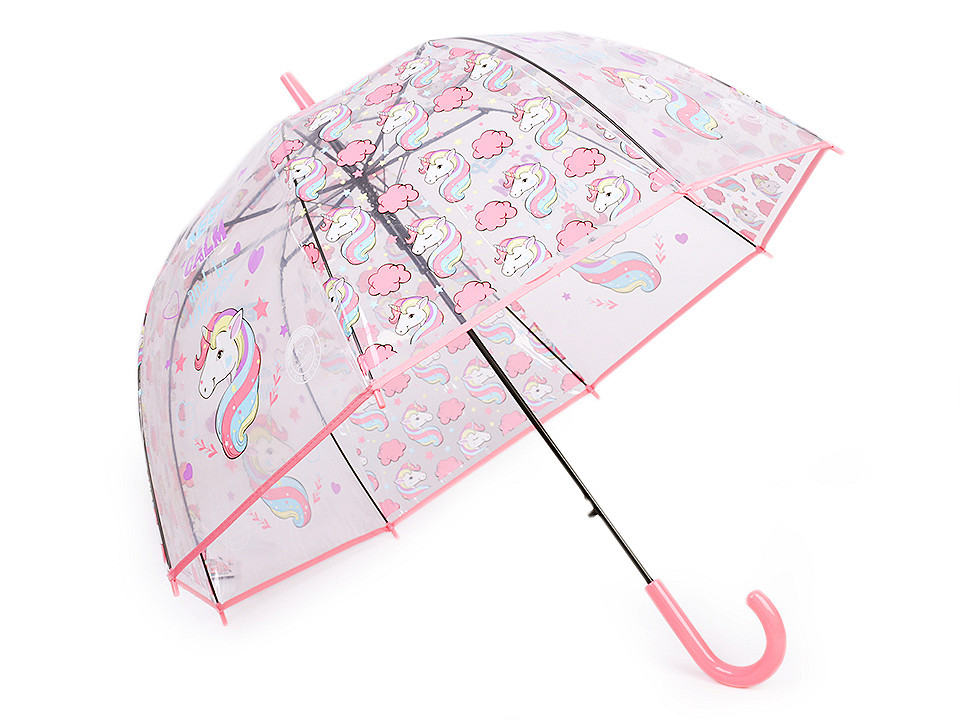 Umbrelă transparentă de ploaie cu unicorn pentru fete, roz, 1 buc