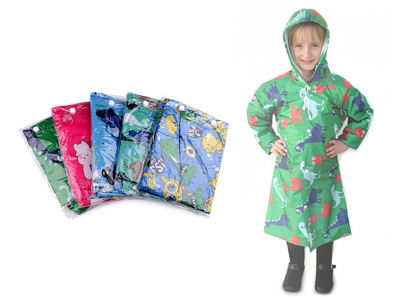 Children's raincoat with pictures, Size: 164, pastel green, 1 pcs