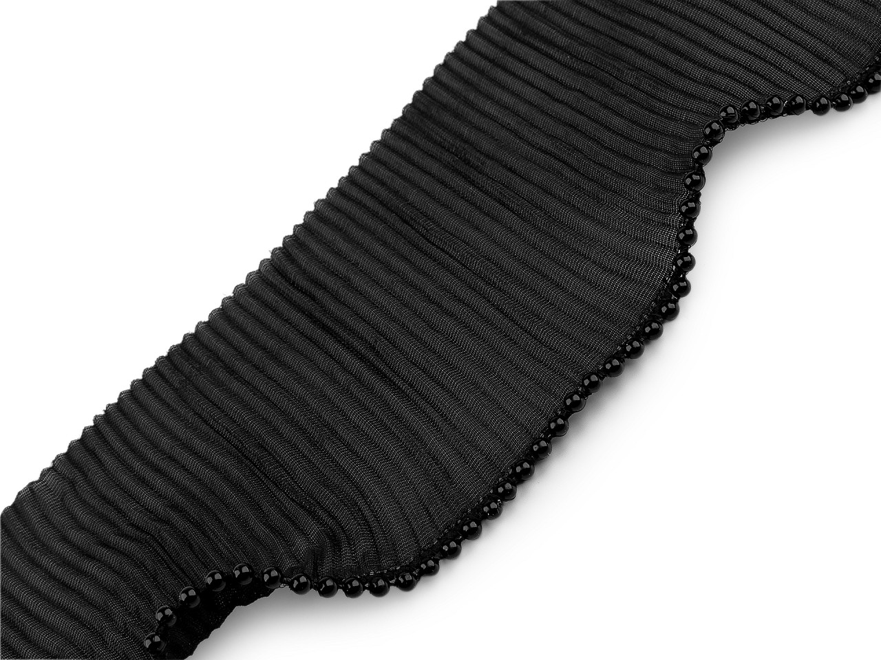 Plisovaný volánek s korálky šíře 80 mm, střední, 1 krémová nejsvět.