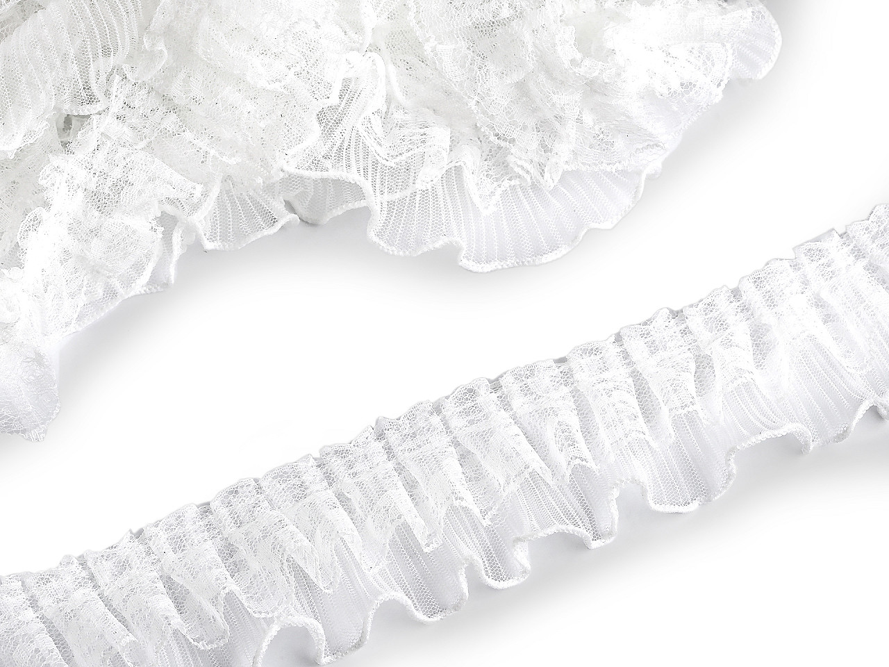 Plisovaný volánek s krajkou dvojitý šíře 60 mm, střední, Off White