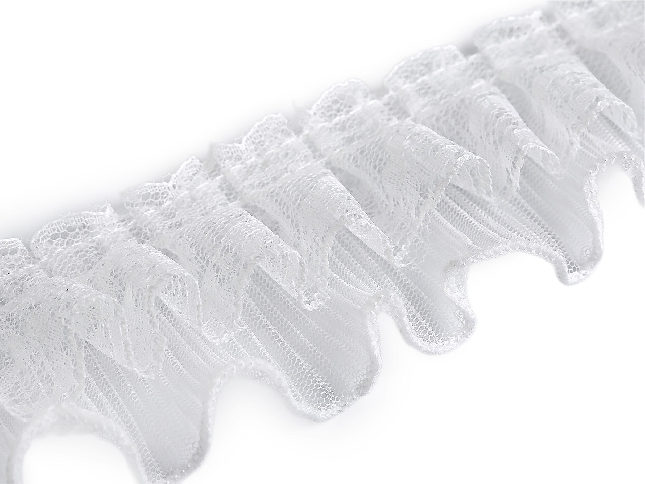 Plisovaný volánek s krajkou dvojitý šíře 60 mm, střední, Off White