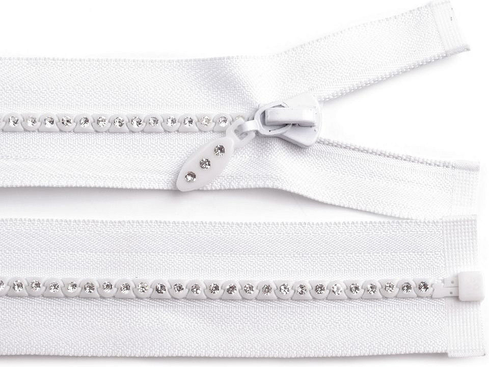 Kostený zips No 4 dĺžka 50 cm so štrasovými kamienkami