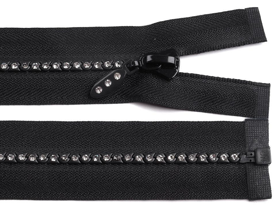 Kostený zips No 4 dĺžka 65 cm so štrasovými kamienkami