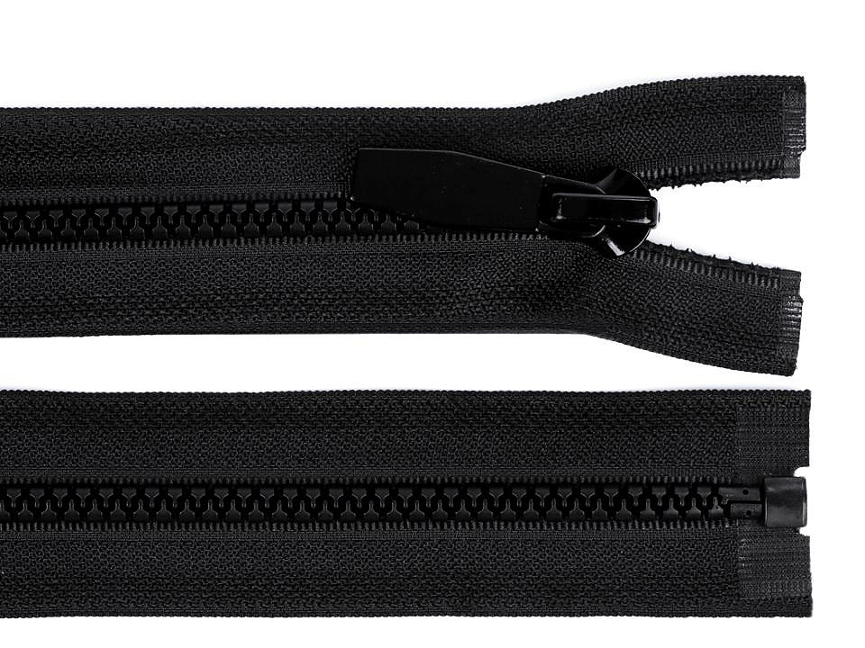 Kostěný zip No 5 délka 70 cm kulaté zoubky, s ozdobným jezdcem, střední, 322 černá
