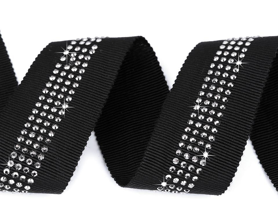 Lampas / rypsová stuha s brúsenými kamienkami šírka 30 mm