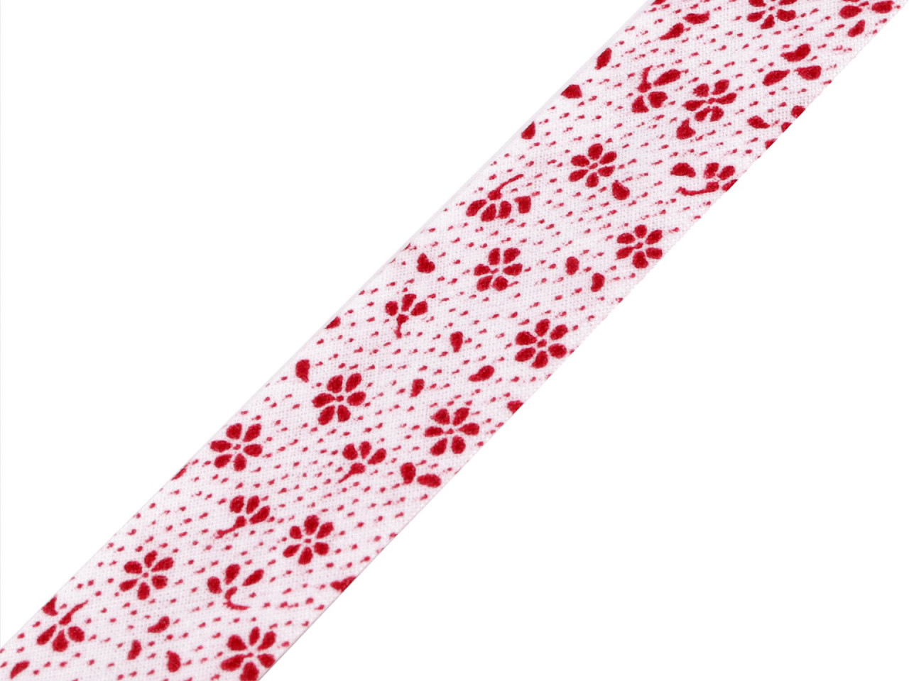 Cotton bias tape 20 mm wide, ironed, white and red, 15 m