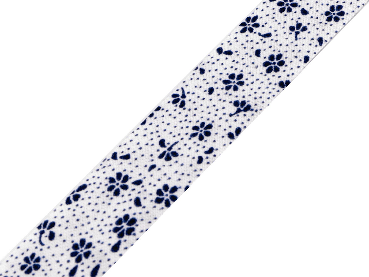 Cotton bias tape 20 mm wide, ironed, white-blue, 15 m