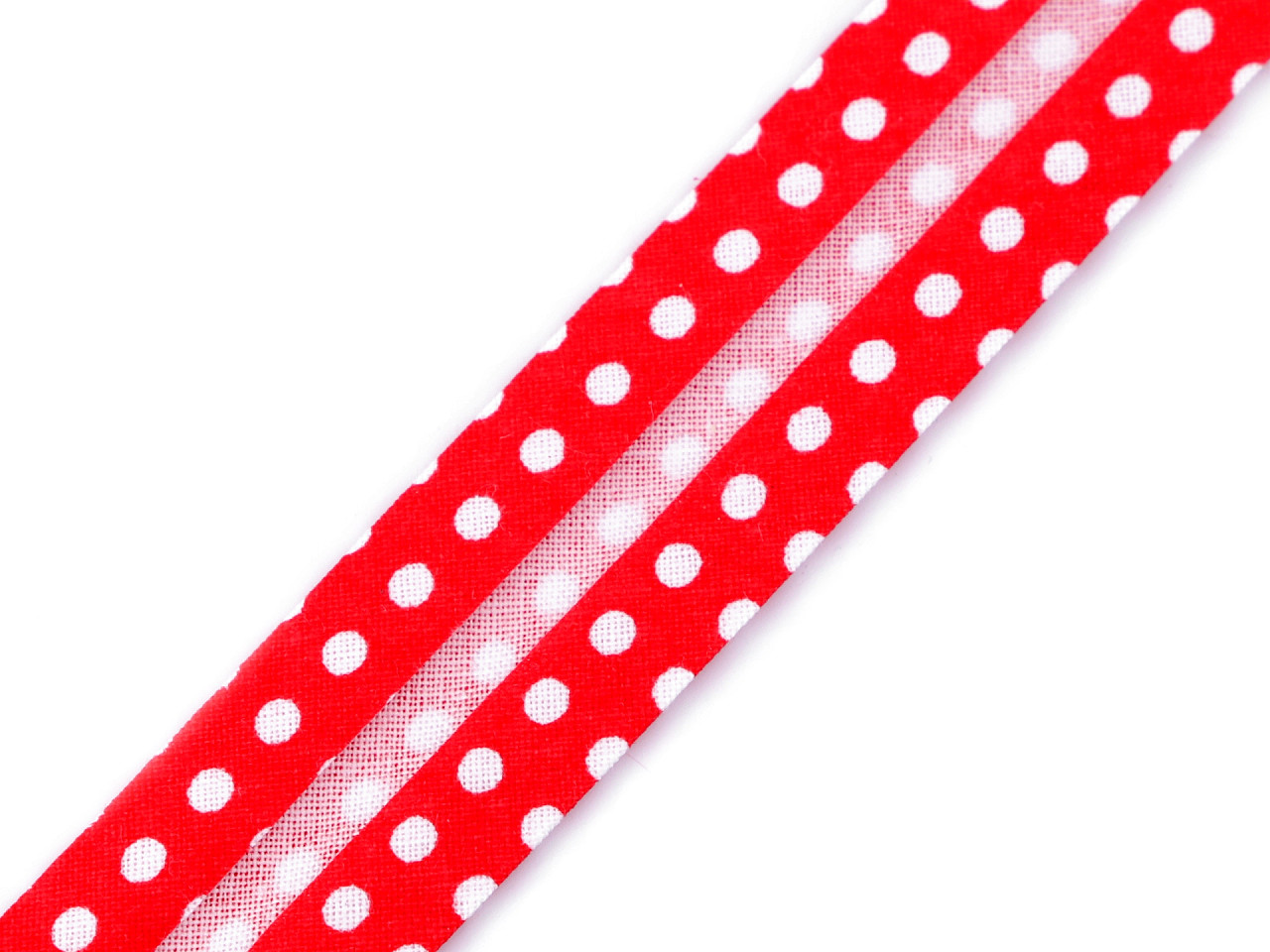 Slanted stripe cotton dot, width 20 mm ironed, red, 15 m