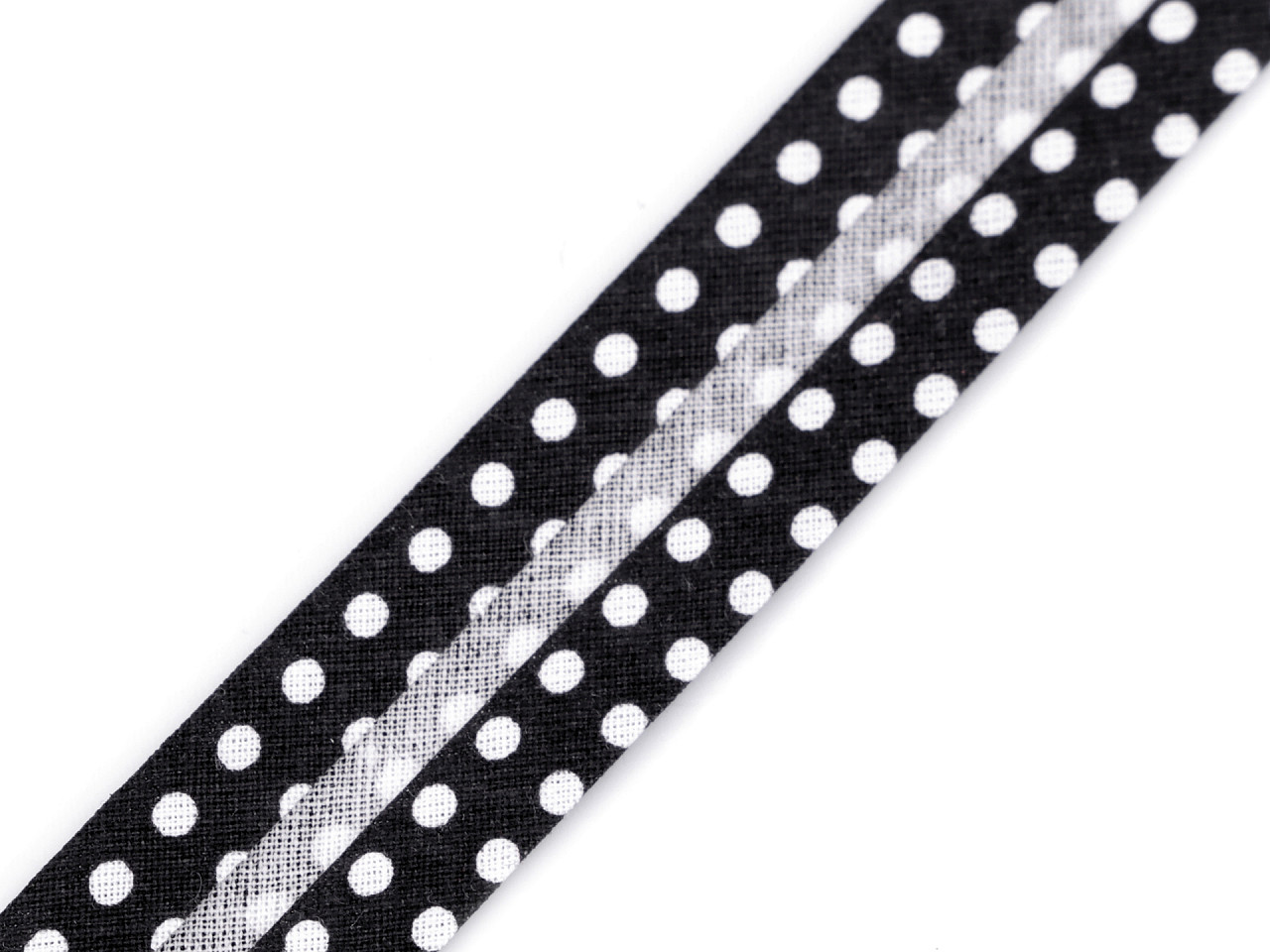 Slanted stripe cotton dot, width 20 mm ironed, black, 15 m