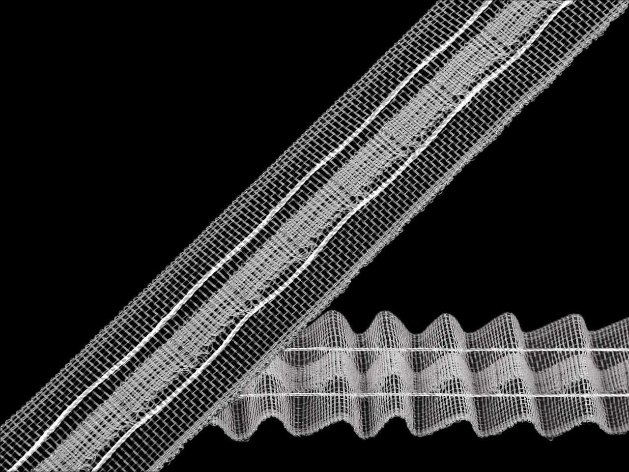 Záclonovka šíře 25 mm univerzální řasení, střední, transparent