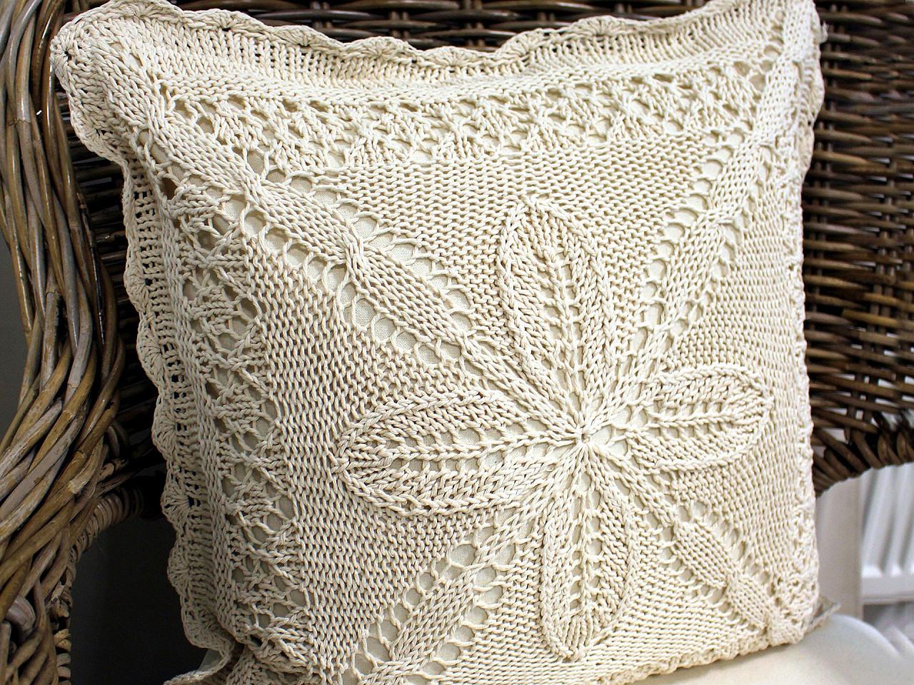 Povlak na polštář pletený, bavlněný 45x45 cm, střední, 2 režná světlá