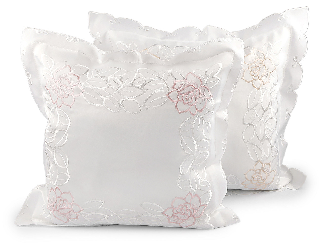 Povlak na polštář vyšívaný 45x45 cm, střední, 3 bílá béžová světlá