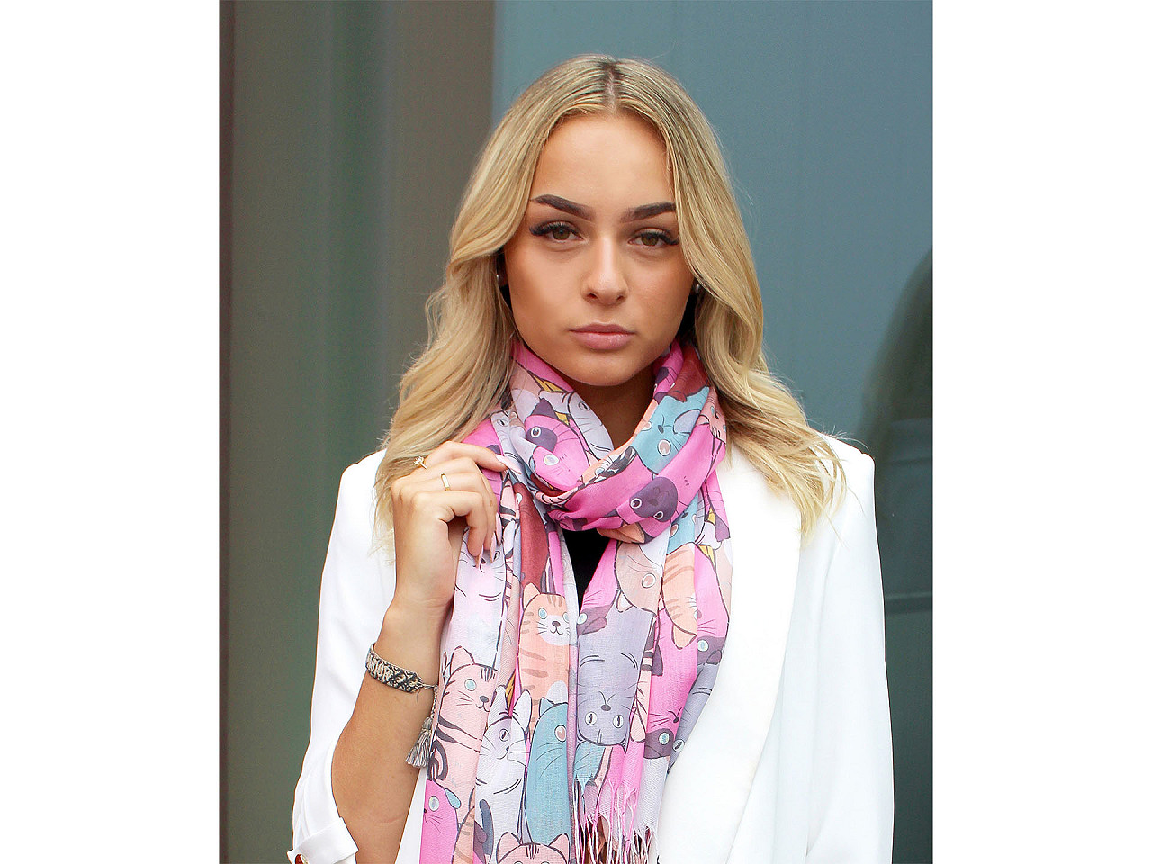 Letní šátek / šála s třásněmi kočky 70x180 cm, velké, 1 růžová