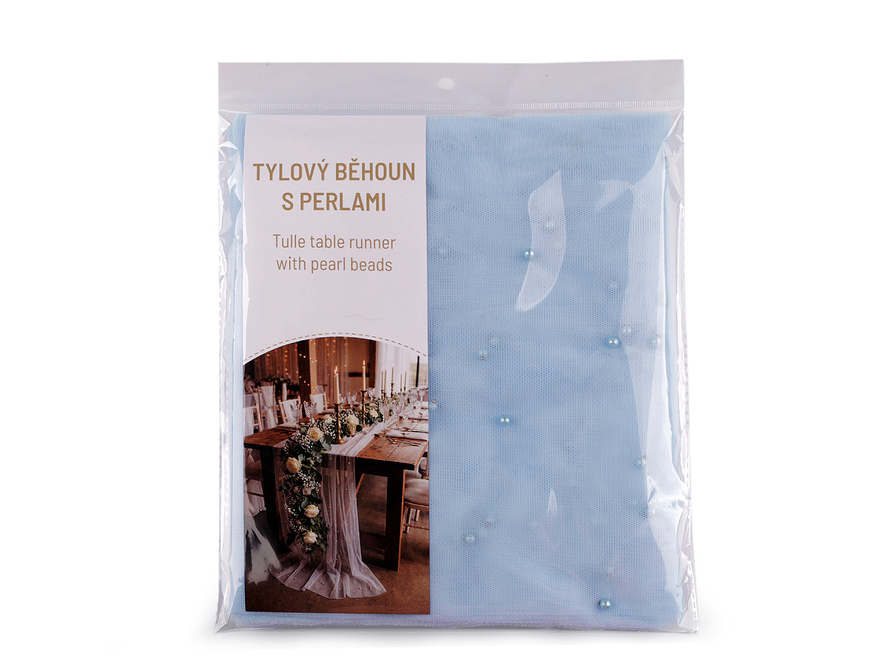 Tylový běhoun s perlami pro svatby a oslavy 0,8x3 m, střední, 4 růžová světlá
