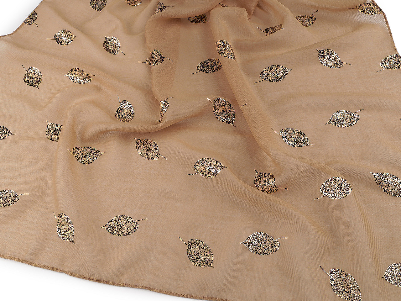 Šátek / šála se zlatým potiskem 70x180 cm, velké, 2 béžová