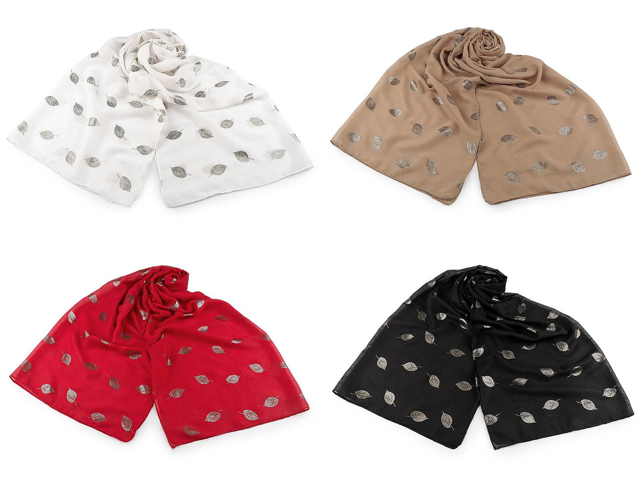 Šátek / šála se zlatým potiskem 70x180 cm, velké, 2 béžová