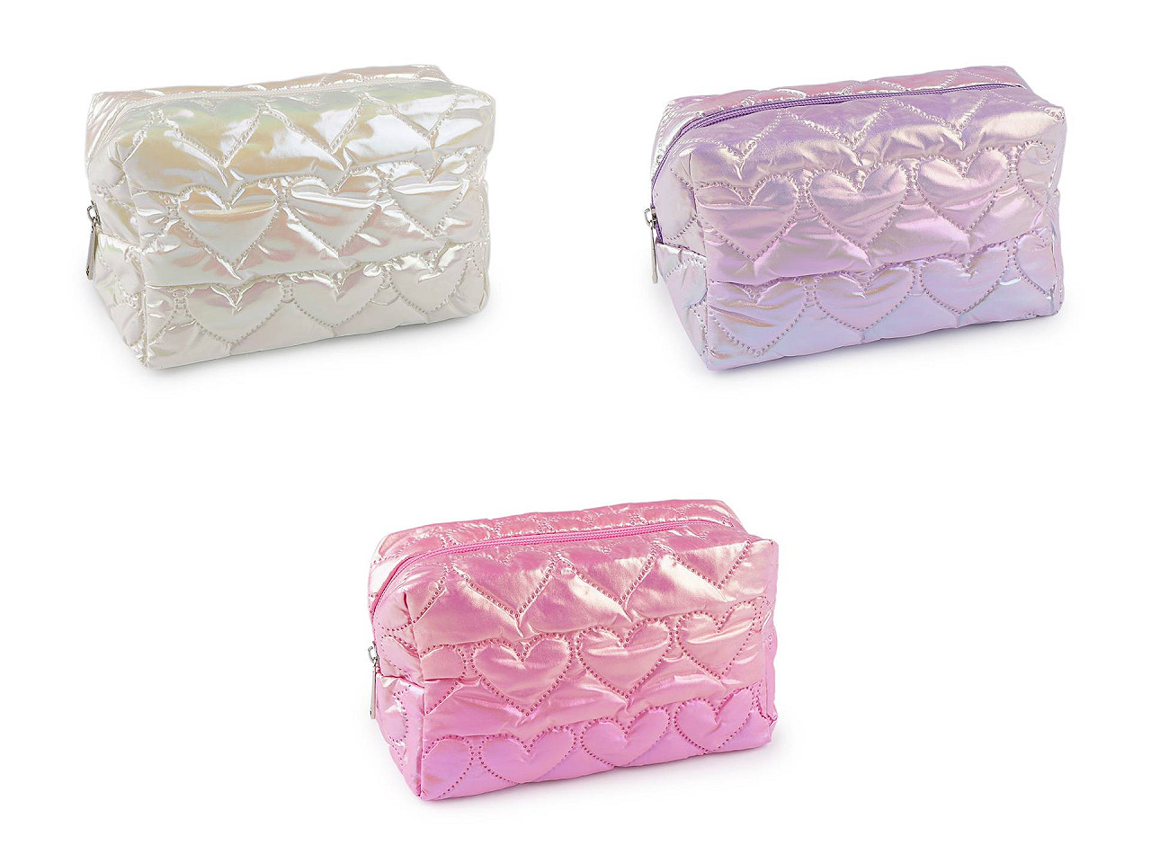 Kosmetická taška / pouzdro prošívané, srdce 18x11 cm holografické, střední, 2 fialová nejsvětlejší