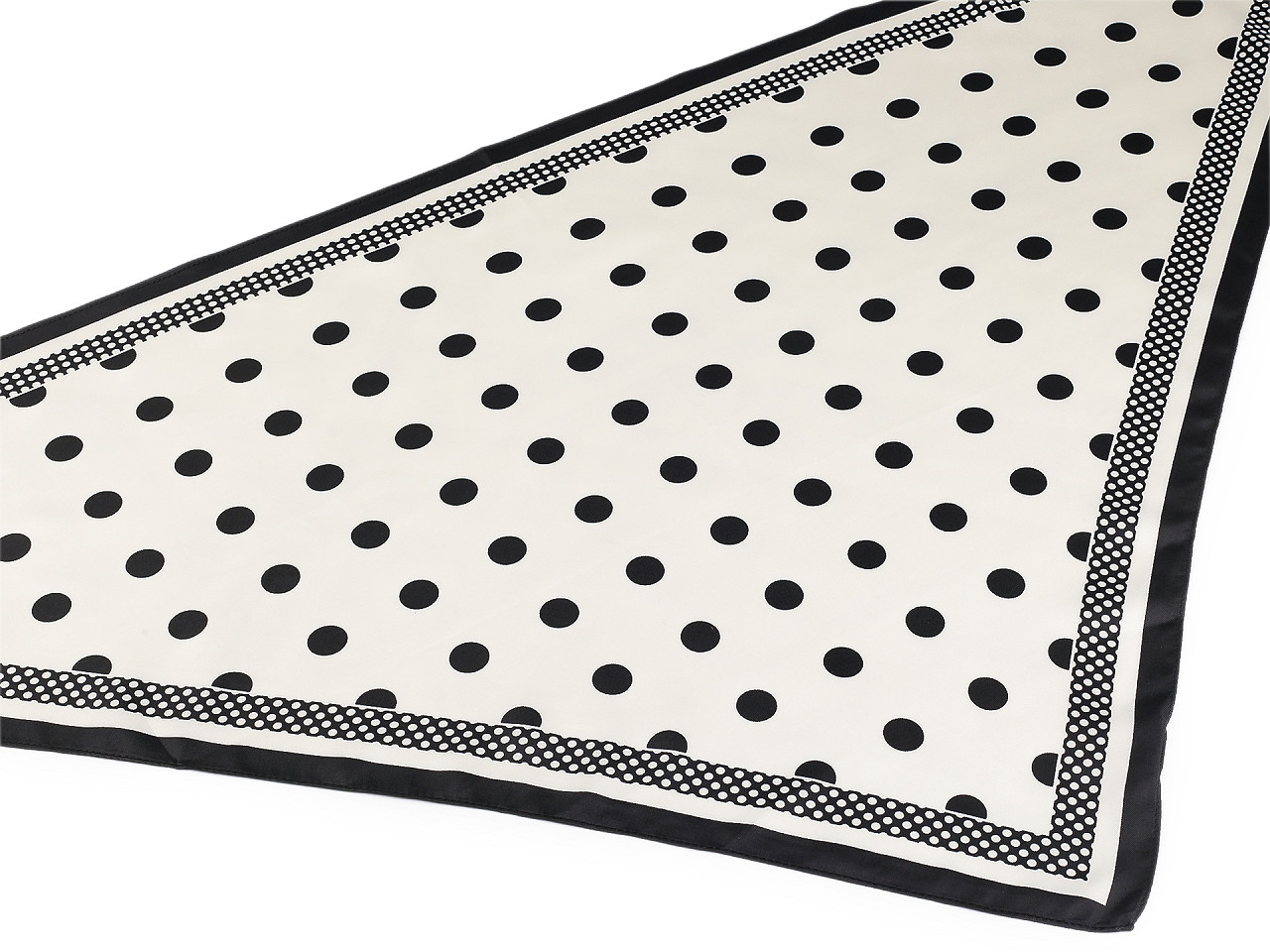 Saténový šátek trojúhelníkový puntík 65x135 cm, střední, 1 krémová nejsvět. černá
