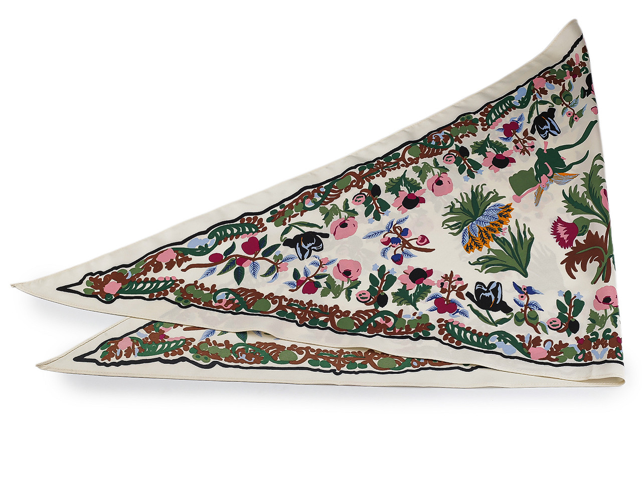 Saténový šátek trojúhelníkový s květy 65x135 cm, střední, 4 černá