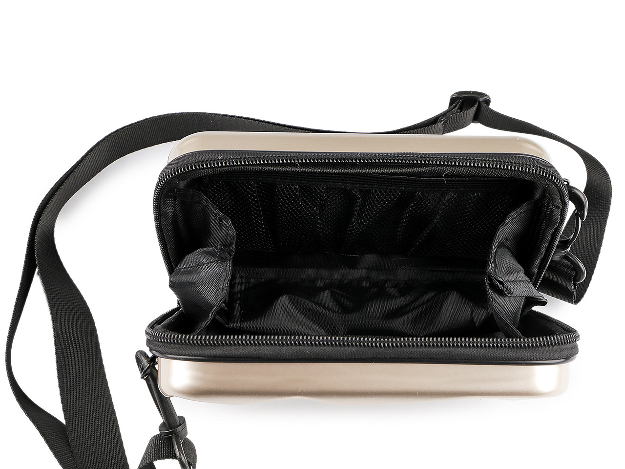 Dámská skořepinová kabelka / pouzdro crossbody s popruhem 18x11 cm, střední, 1 zlatá sv.