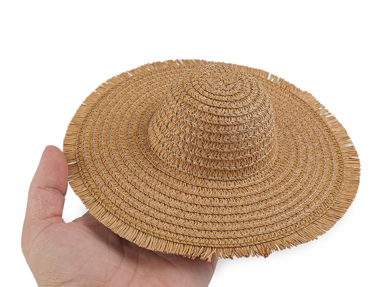 Mini klobouk / slamák pro postavičky a dekorace, střední, hnědá přírodní