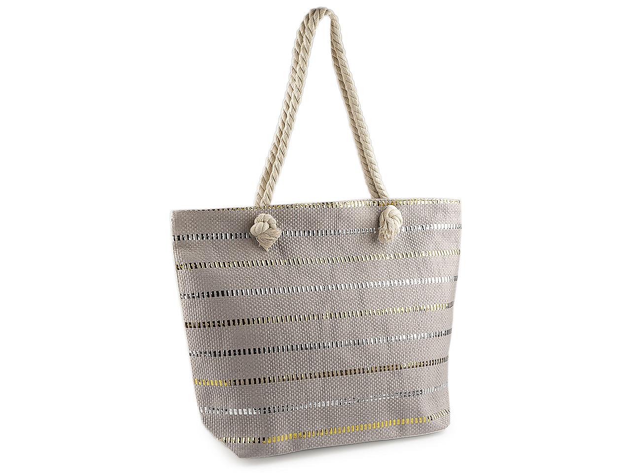 Letní taška metalické pruhy 52x38 cm, střední, 4 modrá azurová