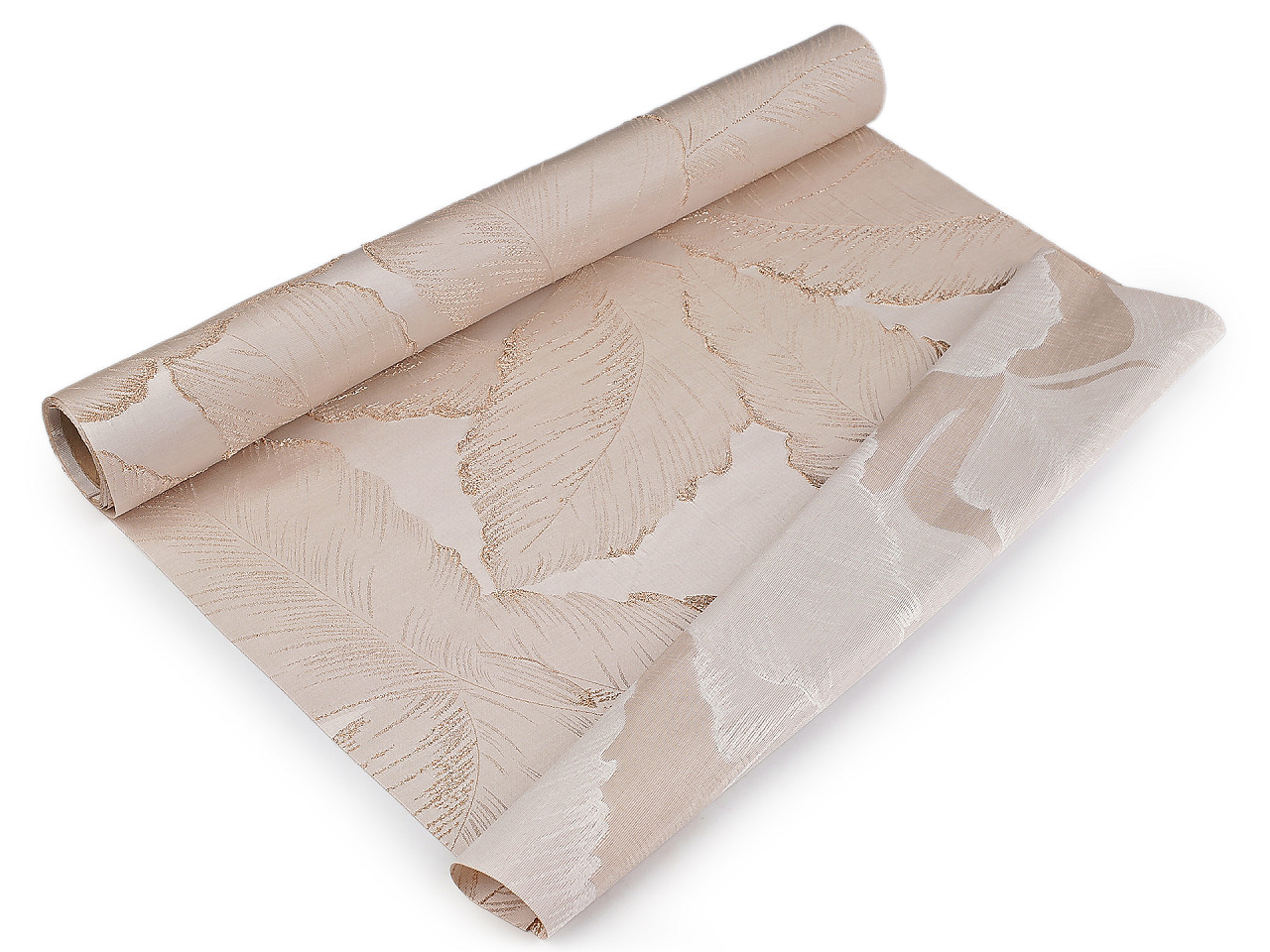 Běhoun satén lux 3D listy šíře 48 cm, střední, béžová světlá