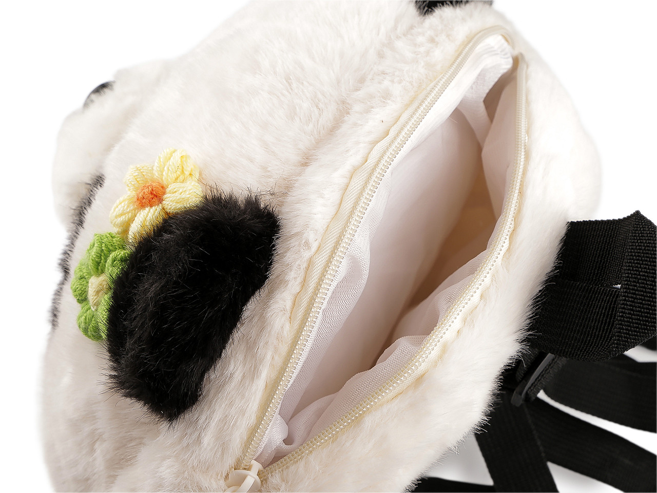Dětský plyšový batoh panda, střední, bílá černá