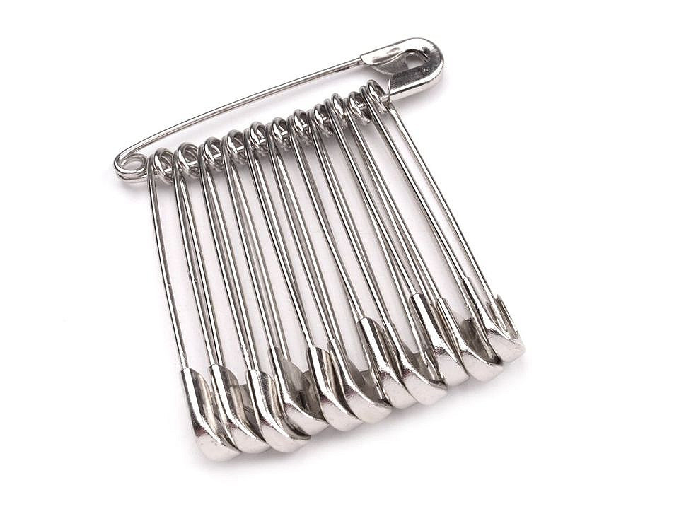 Safety pins length 34 mm, nickel, 50 bunch