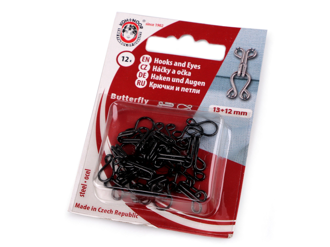 Hooks and eyes size 3 (12 pcs), black, 1 blister