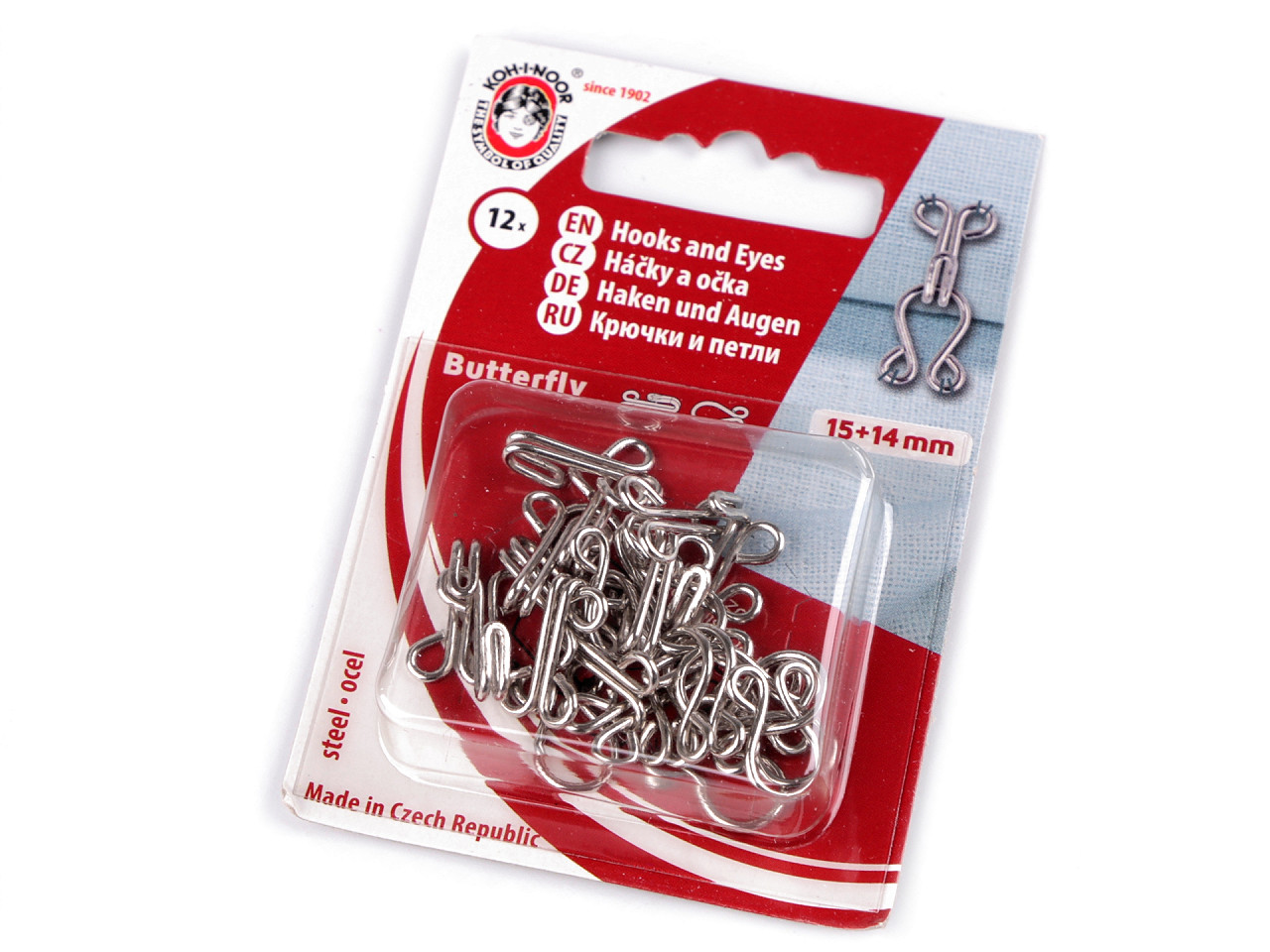 Hooks and eyes size 1 (12 pcs), nickel, 1 blister