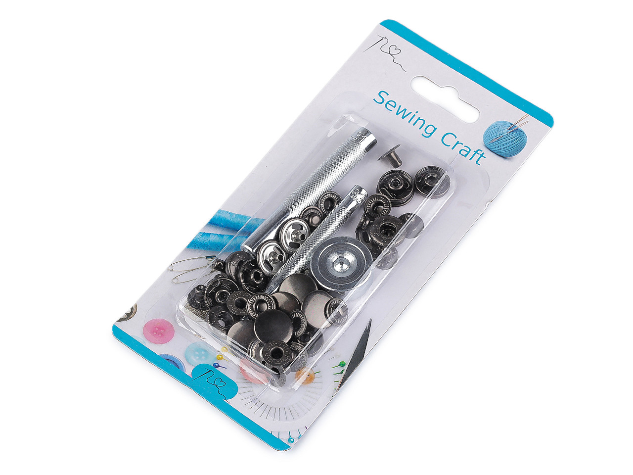 Knoflík stiskací Ø15 mm na středně silné látky, s ručním kovovým aplikátorem, střední, 2 staromosaz