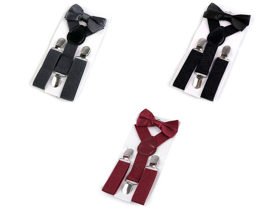 Dětská sada šle a motýlek, malé, 3 šedá ocelová