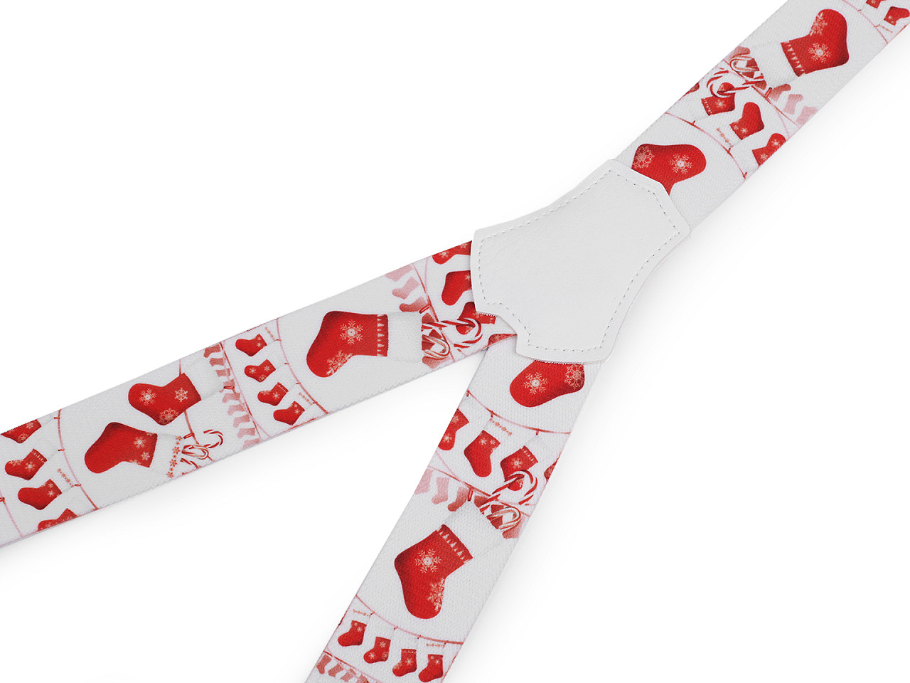 Bretele elastice de Crăciun, lățime 3,5 cm, lungime 120 cm, albe, 1 buc.
