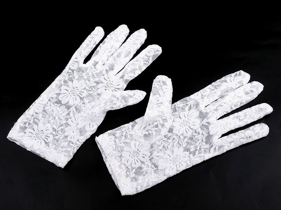 Mănuși de seară din dantelă, albe, 1 pereche