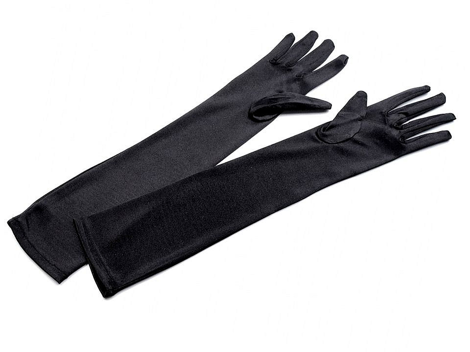 Mănuși lungi de satin pentru ocazii speciale, negre, 12 perechi
