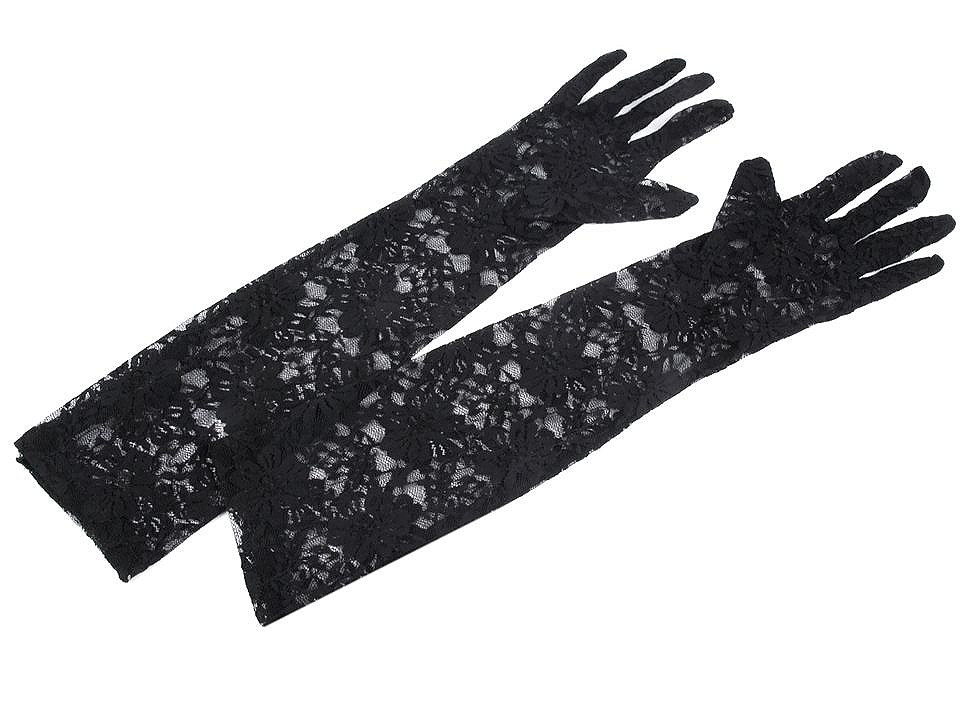 Mănuși lungi de seară din dantelă, negre, 1 pereche