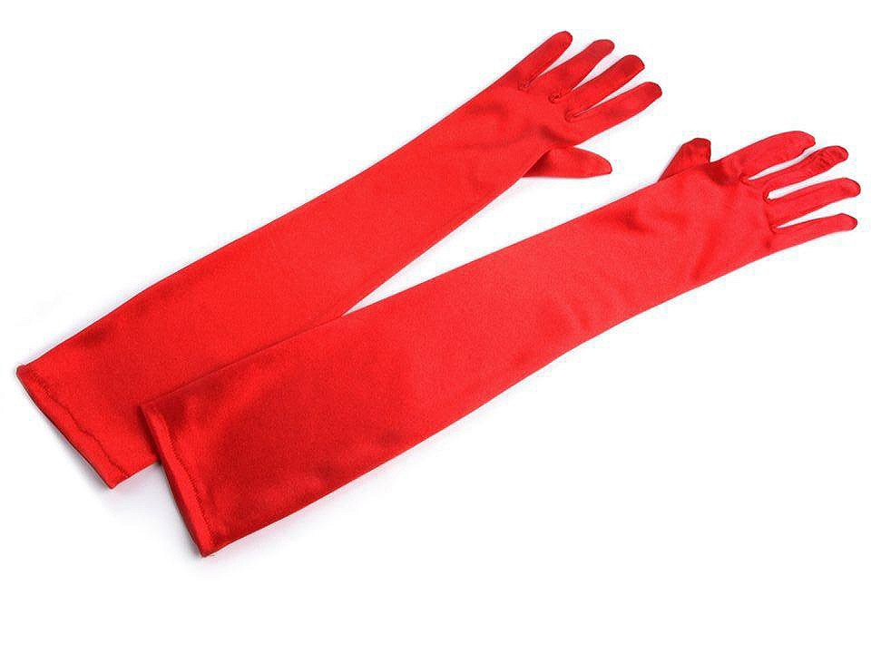 Mănuși lungi de satin pentru ocazii speciale, roșii, 12 perechi
