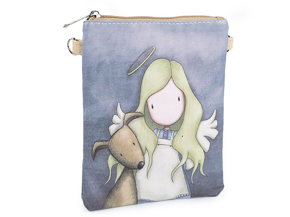 Girl's handbag 15x18,5 cm with print, blue-grey, 1 pc